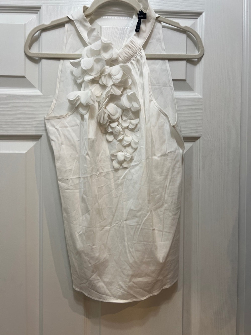 White House Black Market White Floral Appliqué Halter Blouse